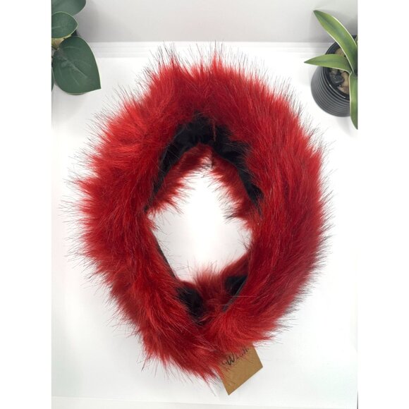 Vintage Red Faux Fur Head Wrap Fluffy Winter Headwear Soft & Stylish Accessory - Picture 10 of 16